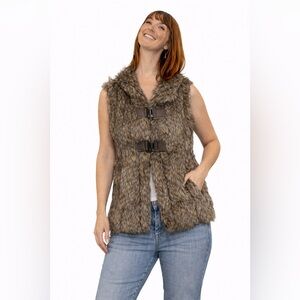 Jack Faux Fur Vest Brown Buckle Front Cozy Winter Layering Vest Women’s Size S